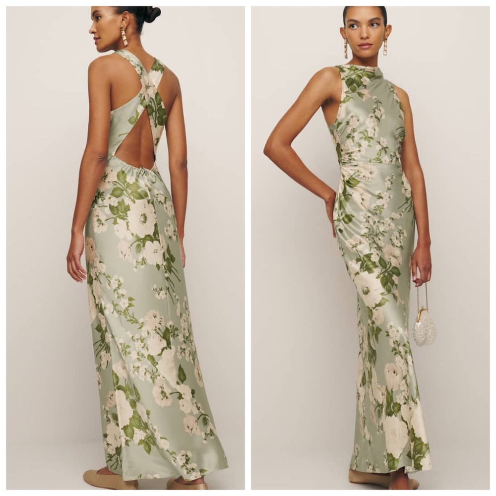 Reformation ANAIIS Silk Maxi Dress Tarragon Green Floral - Size 2 - with tags
